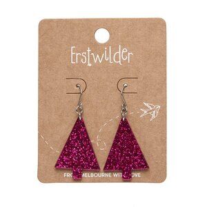 Erstwilder Christmas Tree Fine Glitter Drop Earrings in Pink, NWT